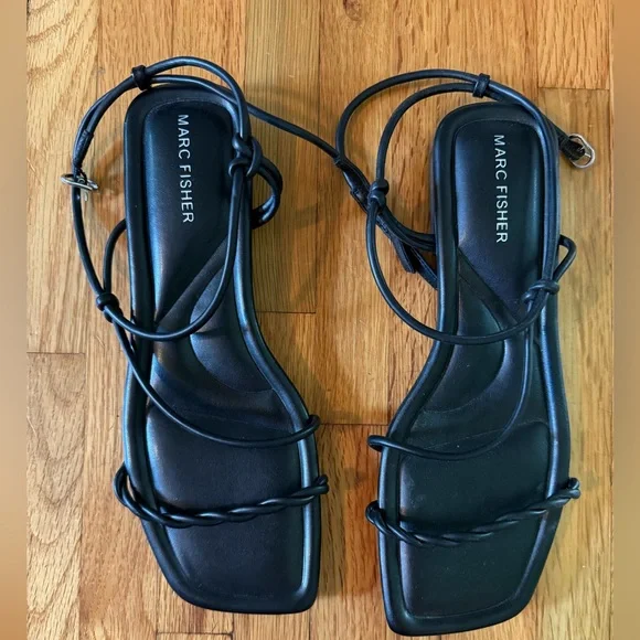 Marc Fisher Black Leather Sandals - Picture 1 of 3